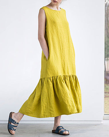 Loose Slim Mid-length Stitching Ruffled Sleeveless Dress