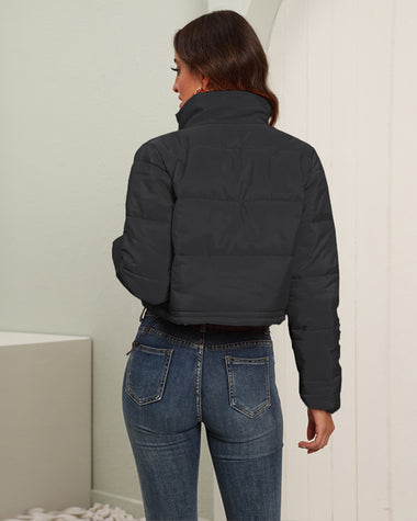 Short Puffer Jacket Stands Up Zipper Outerwear