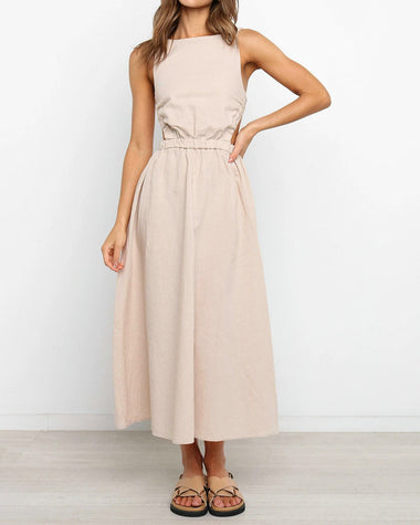 O Neck Backless Solid Color Split Maxi Party Dress Length Casual Dress ZEAGOO O Neck Backless Solid Color Split Maxi Party Dress Length Casual Dress ZEAGOO