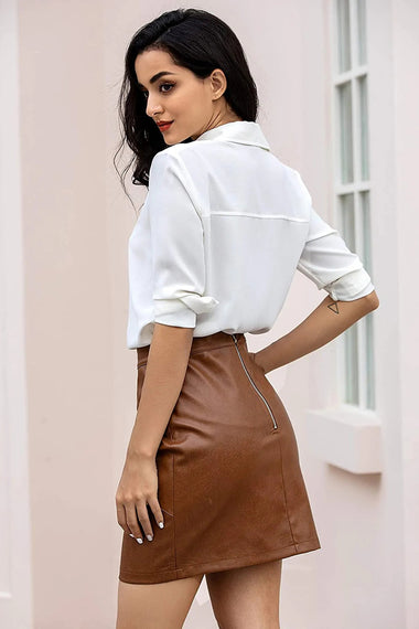 High Waisted Leather Pencil Skirt (Us Only) - Zeagoo