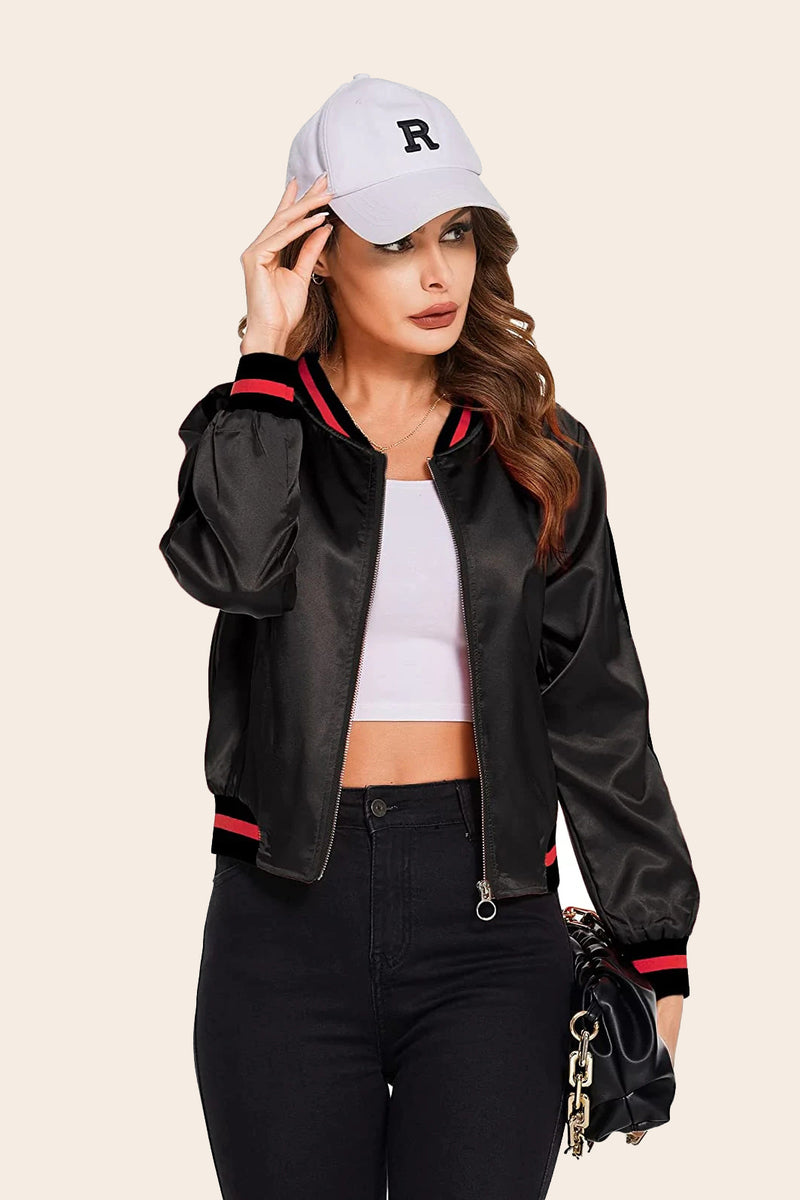 Zeagoo Women's Classic Solid Striped Biker Jacket Zip Up