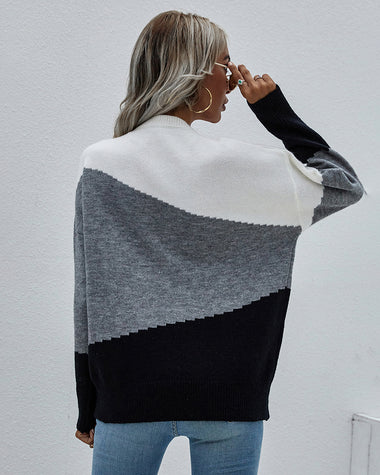 Drop Shoulders Color Block Sweater