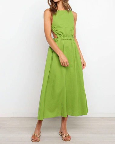 O Neck Backless Solid Color Split Maxi Party Dress Length Casual Dress ZEAGOO O Neck Backless Solid Color Split Maxi Party Dress Length Casual Dress ZEAGOO