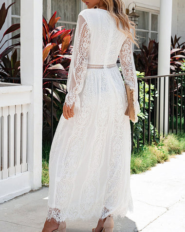 boho evening dresses Zeagoo Women's Boho Floral Lace V Neck Long Evening