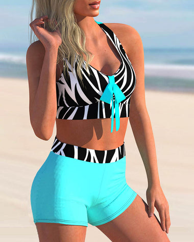 High Cut Bikini Sets Swimsuits with Short 2 Piece Swimwear Color Block Bathing Suits