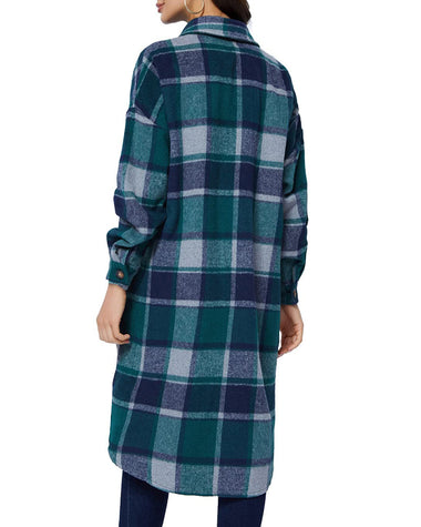 Knee Length Plaid Flannel Shirt Jacket
