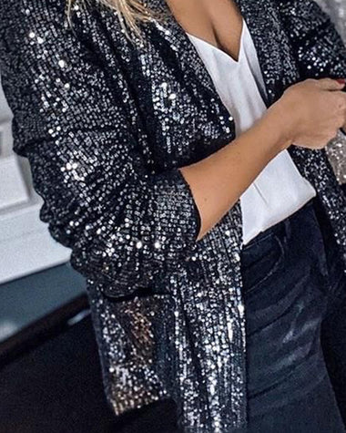 Sequins Blazer Sequin Jacket Casual Long Sleeve Glitter Party Shiny Outerwear