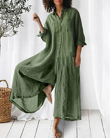 Loose Stand Collar Long Cropped Sleeve Jumpsuit