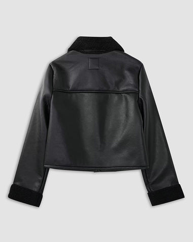 Thick Lapel Velvet Imitation Leather Jacket
