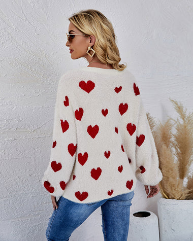 Love Pattern Round Neck Knit Sweater