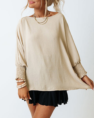 3/4 Ruched Sleeves Shirt Loose Pullover Top