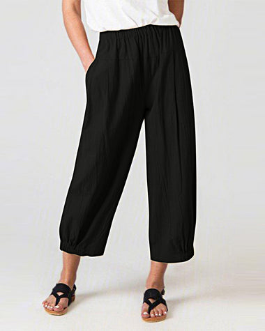 Solid Color Elastic Waist Stitching Straight High Waist Cropped Casual Pants