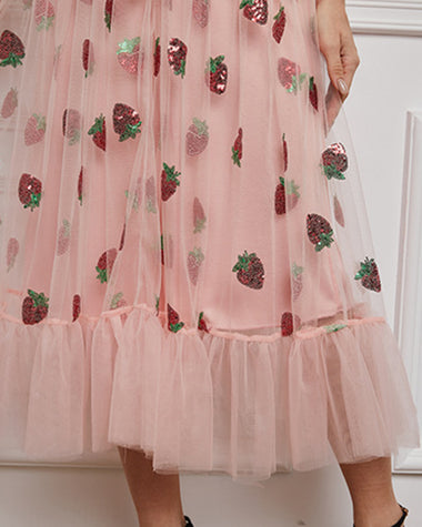 Sleeveless Mesh Strawberry V-Neck Dress