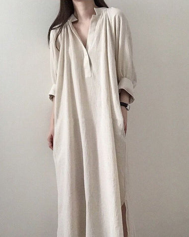 Casual Stand Collar Long Sleeve Side Fork Long Dress
