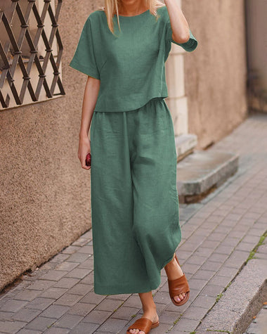 Zeagoo Short Sleeve Tops and Long Wide Leg Pants Casual Loose Fit Two Piece Loungewear Sets