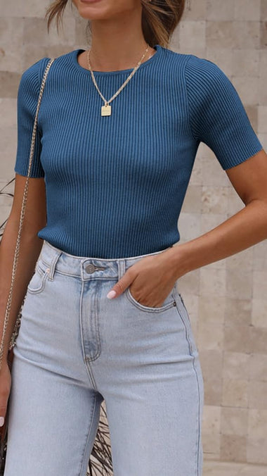 Zeagoo Women's Short Sleeve Basic Slim Fit Tops Crewneck Ribbed Knit T Shirt Cute Summer Outfits