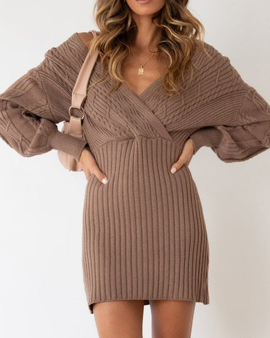Sexy V-neck Twist Sweater Dress