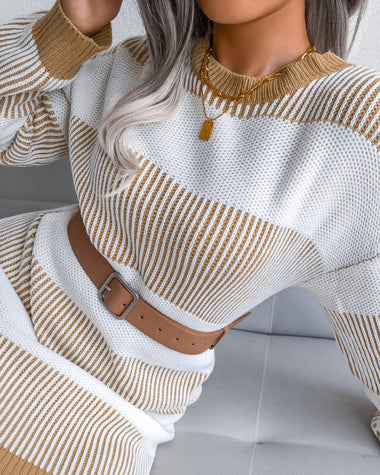 Striped Drop-Sleeve Sweater Dress