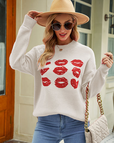 Valentine's Day Heart Lips Pattern Sweater