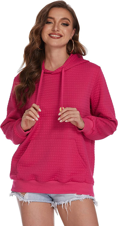 Women Quilted Sweatshirt, Casual Hoodies Pullover with Long Sleeve Hooded Sweatshirt (Us Only)