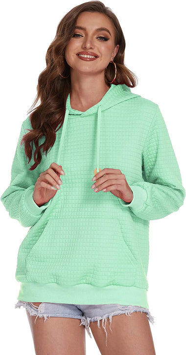 Women Quilted Sweatshirt, Casual Hoodies Pullover with Long Sleeve Hooded Sweatshirt (Us Only)
