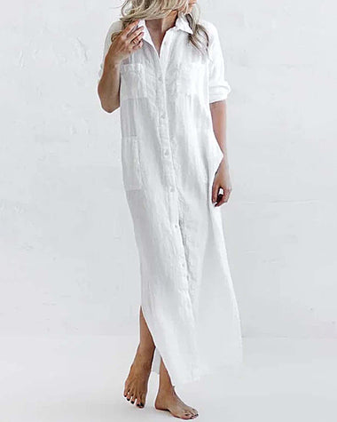 Zeagoo Women's Cotton and Linen Shirt Dress Casual Loose Maxi Dresses ZEAGOO Zeagoo Women's Cotton and Linen Shirt Dress Casual Loose Maxi Dresses ZEAGOO
