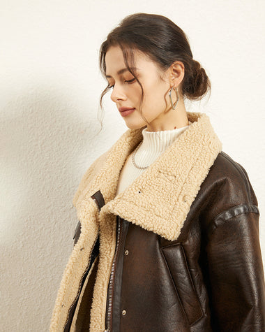 Loose Thick Lapel Velvet Imitation Leather Jacket Coat