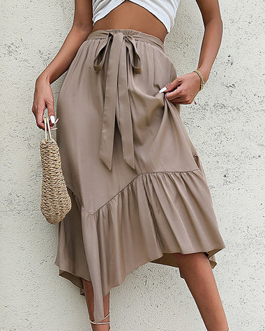 Elegant Irregular Ruffle Hemline A-line Midi Skirt