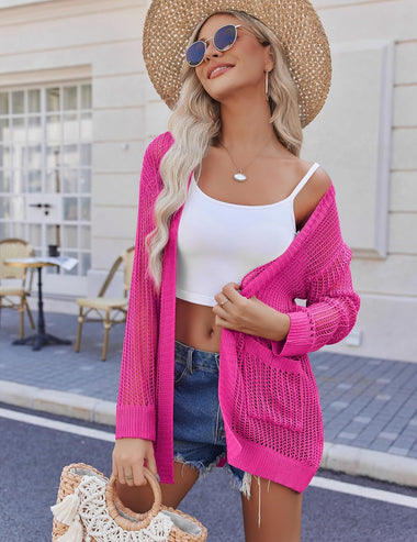 Creme Bronzage Coolmee Women's Crochet Cardigan Sweater Long