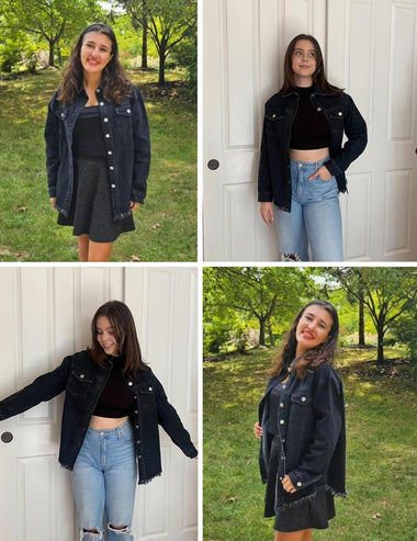 Zeagoo Jean Jackets for Women Ripped Stretchy Denim Jean Jacket Casual Long Sleeve Pockets Oversized Jackets Coat