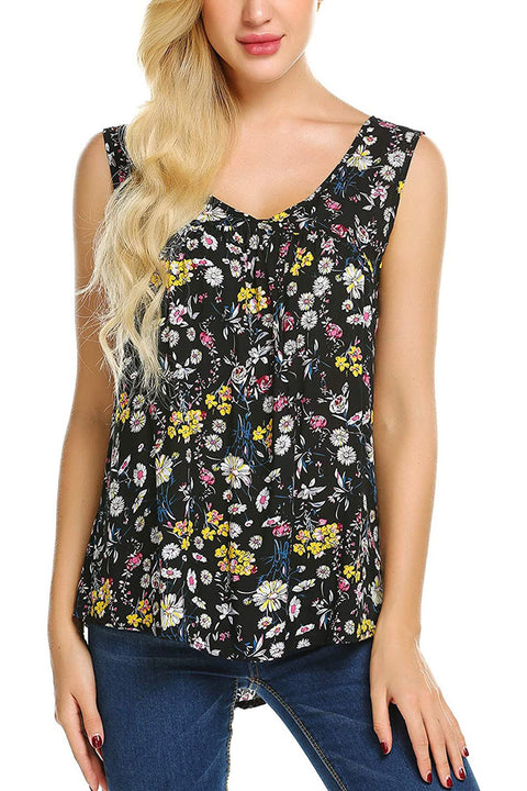 zeagoo floral tops for women sleeveless blouse shirt v neck pleated flowy tank top