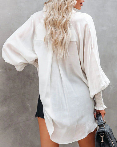 Button Up Shirt Long Sleeve Lapel Striped Casual Oversized Top