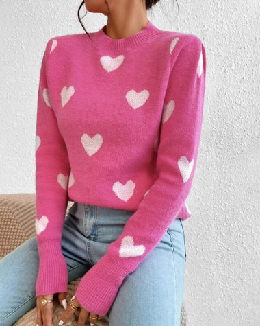 Casual Slim Peach Heart Pattern Long Sleeve Sweater
