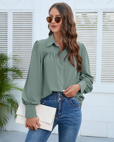 V Neck Button Down Shirts Long Sleeve Collared Blouses Tops