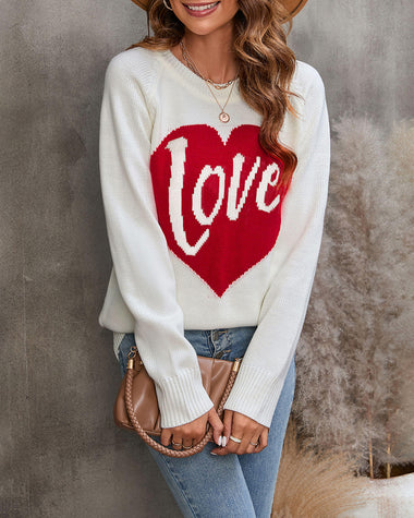 Loose Loving Letters Round Collar Long-sleeved Sweater