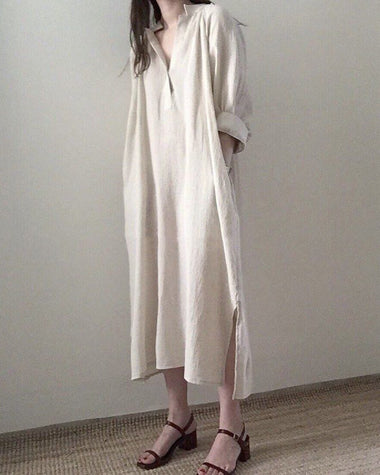 Casual Stand Collar Long Sleeve Side Fork Long Dress