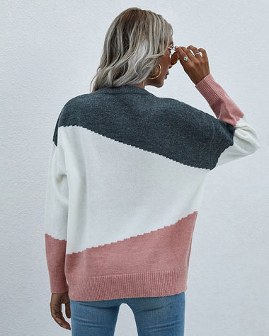 Drop Shoulders Color Block Sweater