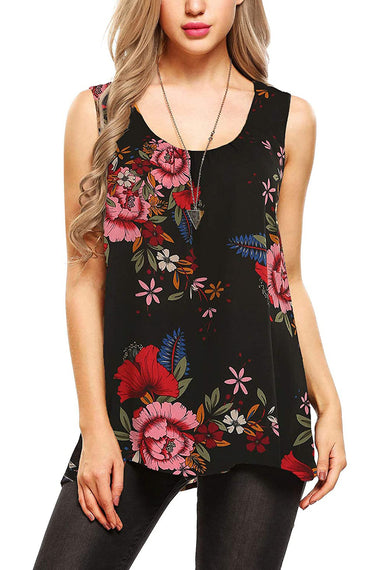 Floral Print Loose Flowy Tunic Tank Top - Zeagoo (Us Only)