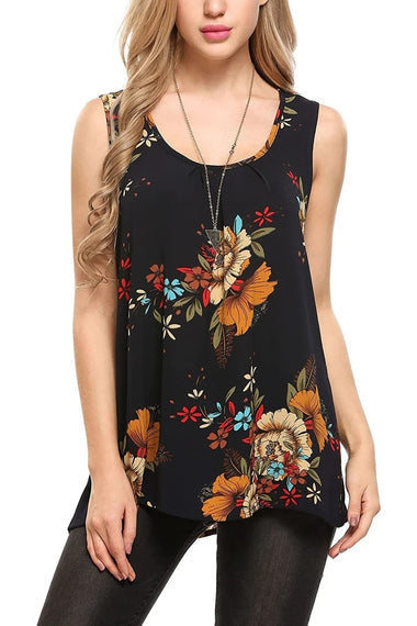 Floral Print Loose Flowy Tunic Tank Top - Zeagoo (Us Only)
