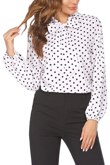 Tie Bow Neck Blouse Long Sleeve Shirt - Zeagoo (Us Only)