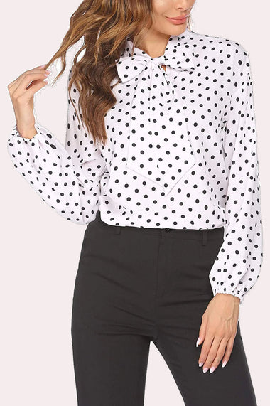 Tie Bow Neck Blouse Long Sleeve Shirt - Zeagoo (Us Only)