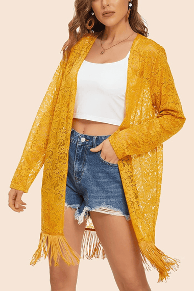Lace Cover Up Tassel Sheer Cardigan - Zeagoo (Us Only)