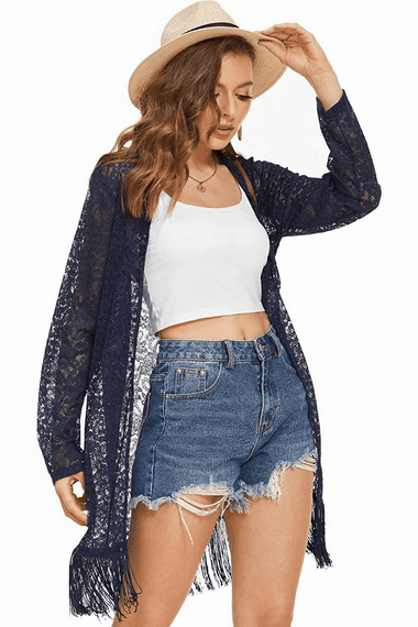 Lace Cover Up Tassel Sheer Cardigan - Zeagoo (Us Only)