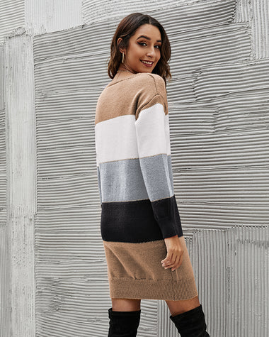 Color Block Round Neck Knitted Dress