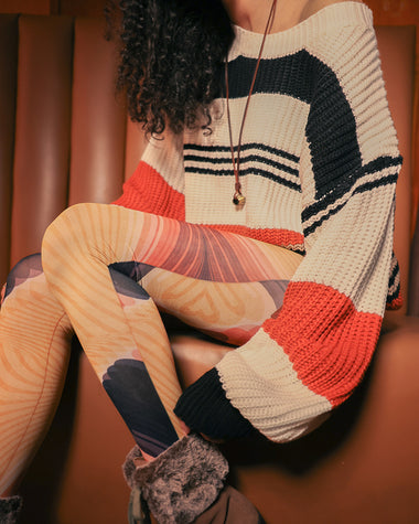 Striped Drop Sleeve Round Neckline Sweater