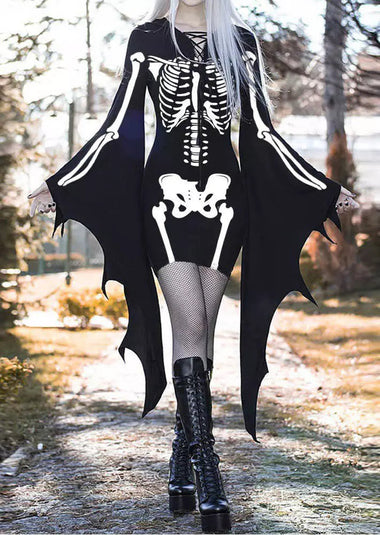 Zeagoo Skeleton Batwing Sleeve Bodycon Dress