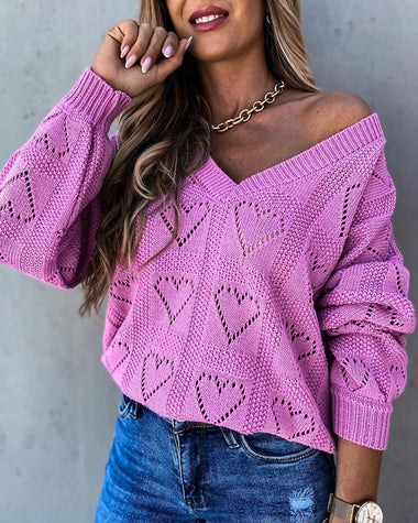 V-neck Solid Color Knitwear Hollow Sweater