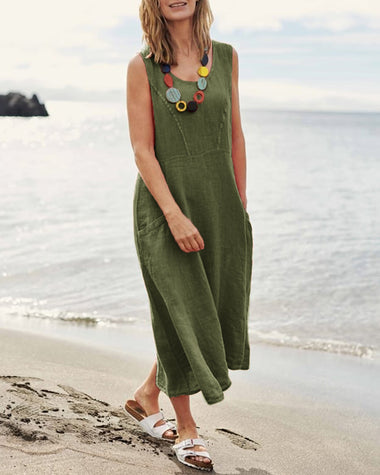 Casual Solid Dress Sleeveless Sun Dresses with Pocket