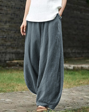 Casual Cotton Linen Baggy Pants with Elastic Waist Relax Fit Lantern Trouser