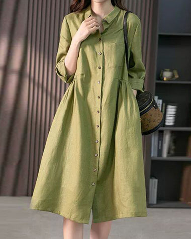 Loose Solid Color Three-quarter Sleeve Dress Mid-length Shirt Dress